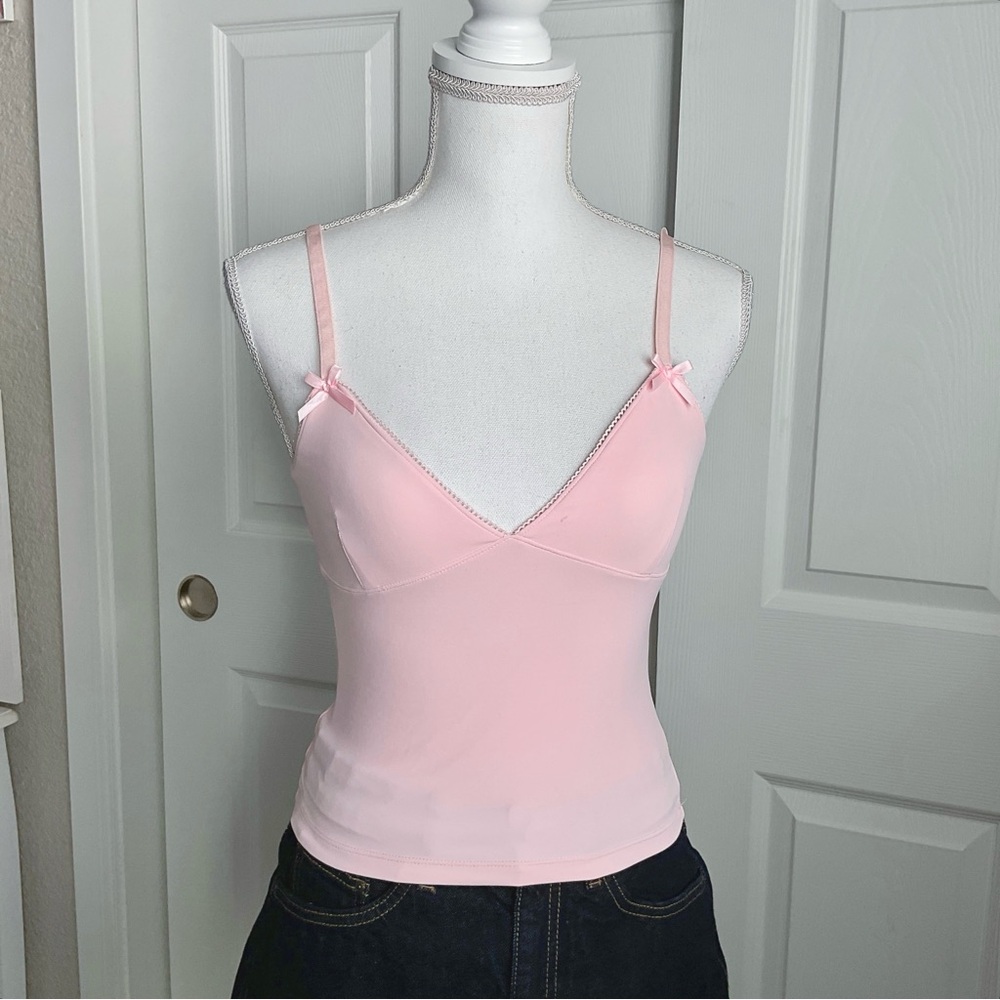 Women's Pink Camisole Tank Top with Adjustable Straps & Bows